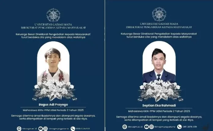 Poster ucapan belasungkawa UGM untuk mahasiswa KKN yang meninggal dunia