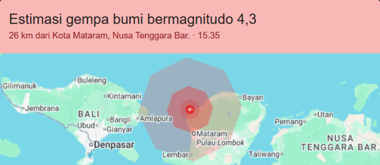 Peta estimasi episentrum Gempa Lombok magnitudo 4,3 dekat Mataram