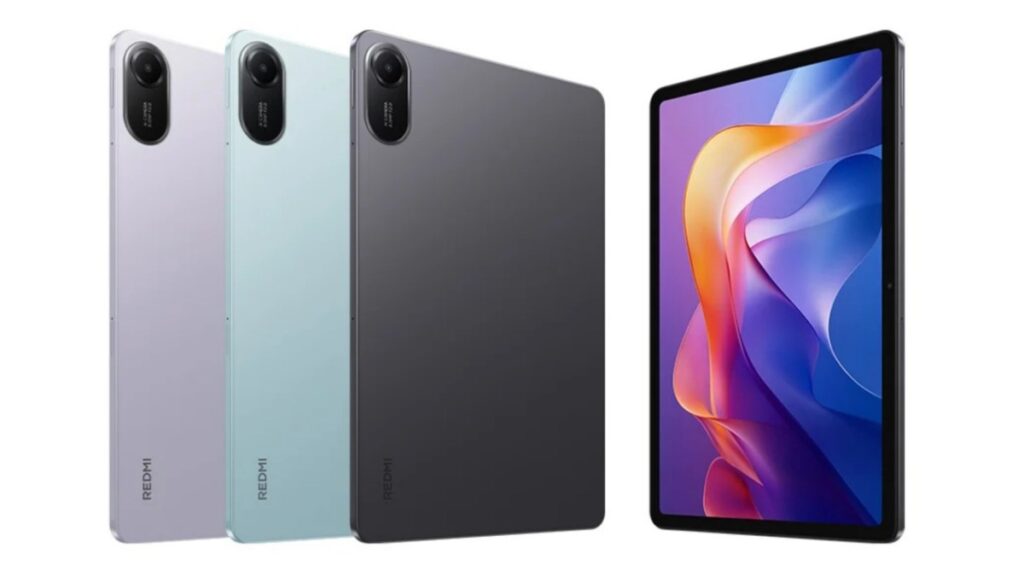 Deretan tiga varian warna Redmi Pad 2 dan tampilan layar 11 inci di sisi kanan