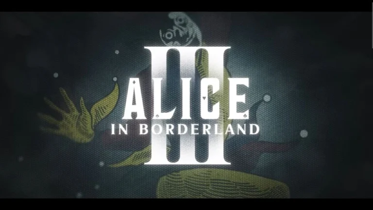 Logo resmi serial Alice in Borderland Season 3 yang menampilkan angka romawi III besar di tengah dengan bayangan kartu Joker di latar belakang.