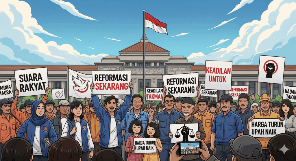 Ilustrasi demo 1 September di Indonesia.