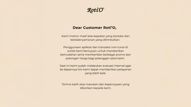 Roti O viral soal penolakan uang tunai.